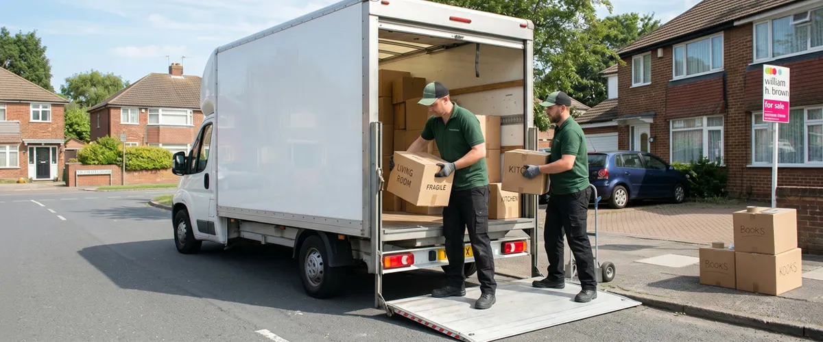 Green4Logistics removal van outside a home in Stoke-on-Trent Staffordshire